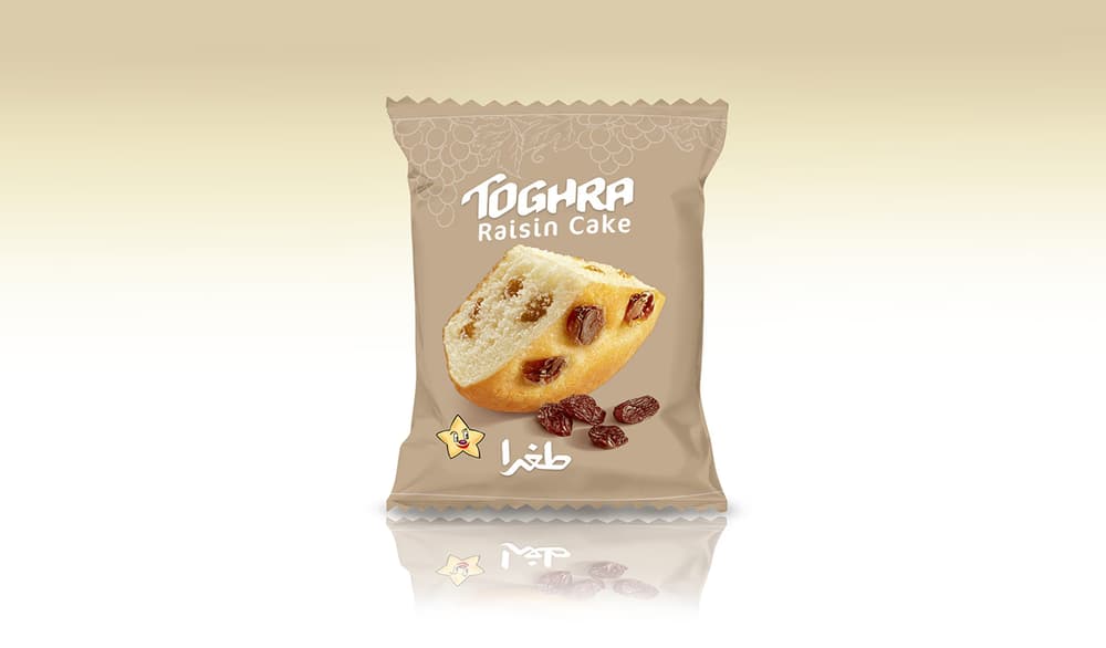 طراحی بسته بندی کیک کشمشی طغرا
